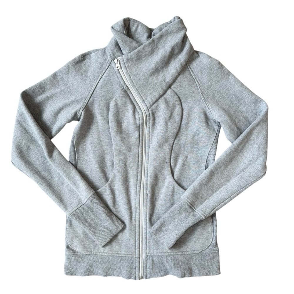 Lululemon Cozy Cuddle Up Asymmetrical Zipper Collared Sweatshirt Light Gray 4